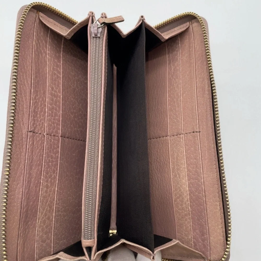 Auth GUCCI GG Guccissima Pink Leather Long Wallet W/GG Gold Accents & dust bag